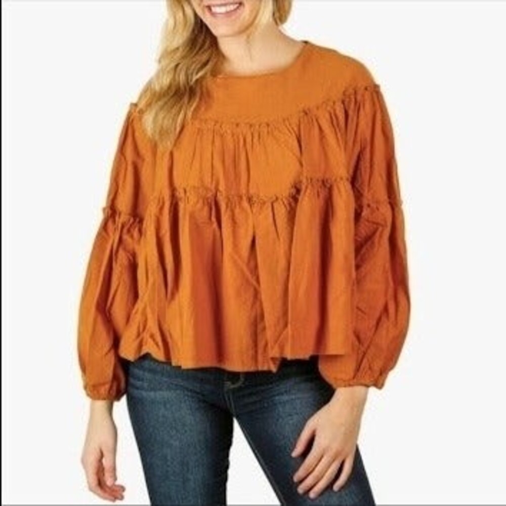 Sadie & Sage Peasant Top-Small/Medium-Camel-Tiered Ruffled-Boho-100% Cotton